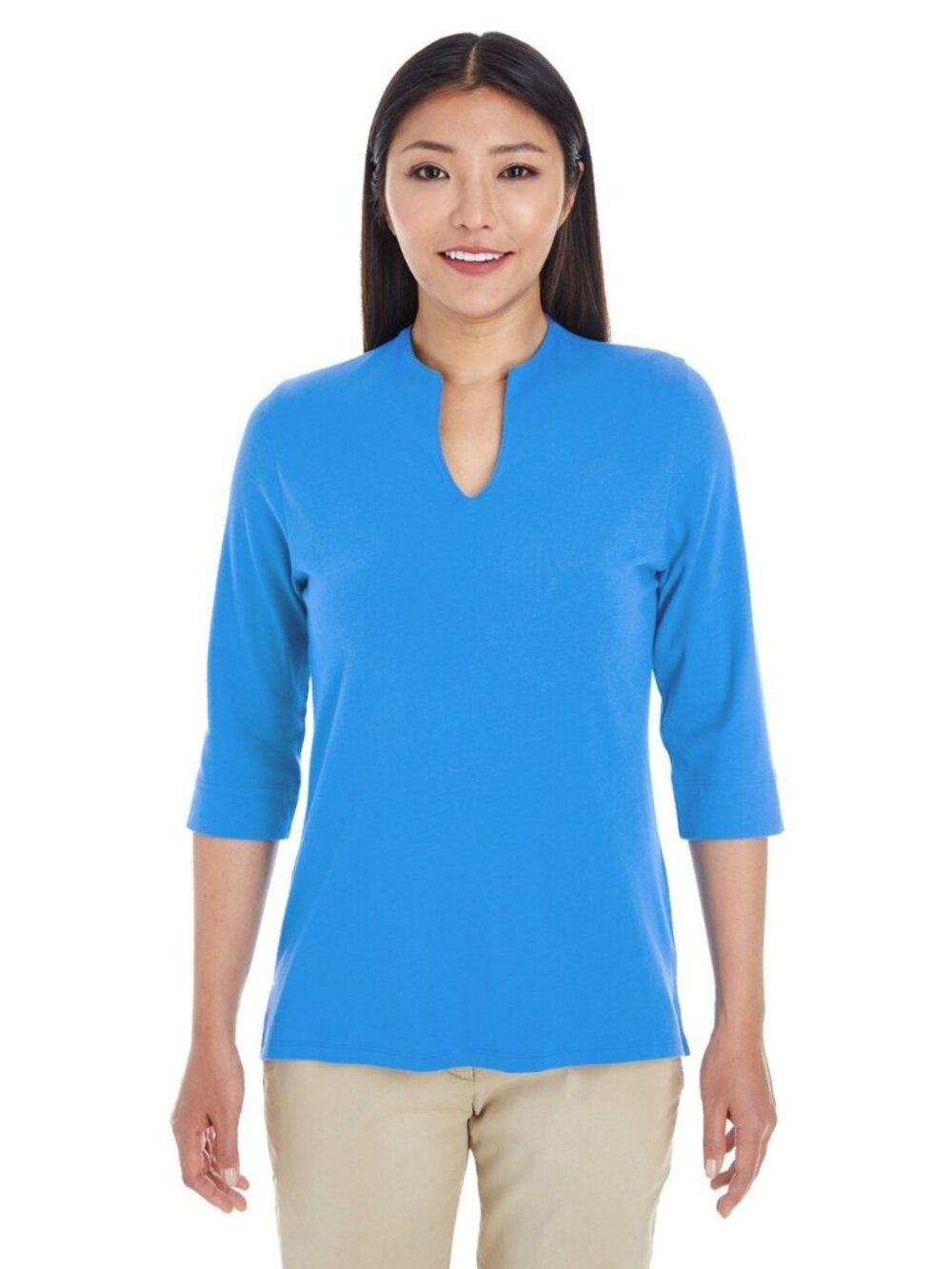 Devon & Jones Ladies' Perfect Fit Tailored Open Neckline French Blue Top